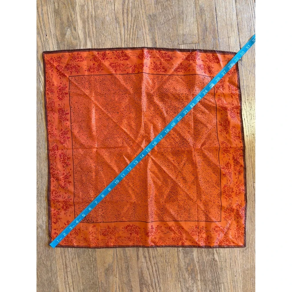 VTG 1970 Vera Neumann Orange Silk Scarf Floral Speckled Square Neckerchief 22x22